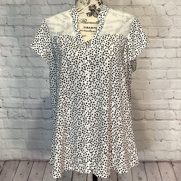 409. Express Black & White Cap Sleeve Blouse NWT Size Large - Picture 2 of 6